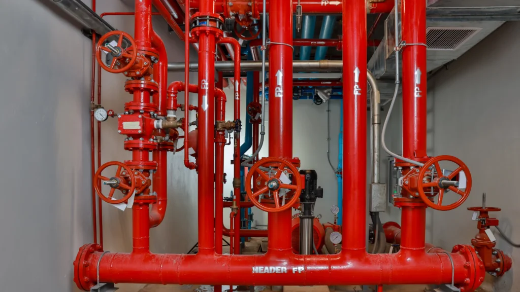 pipes from a commercial fire alarm system